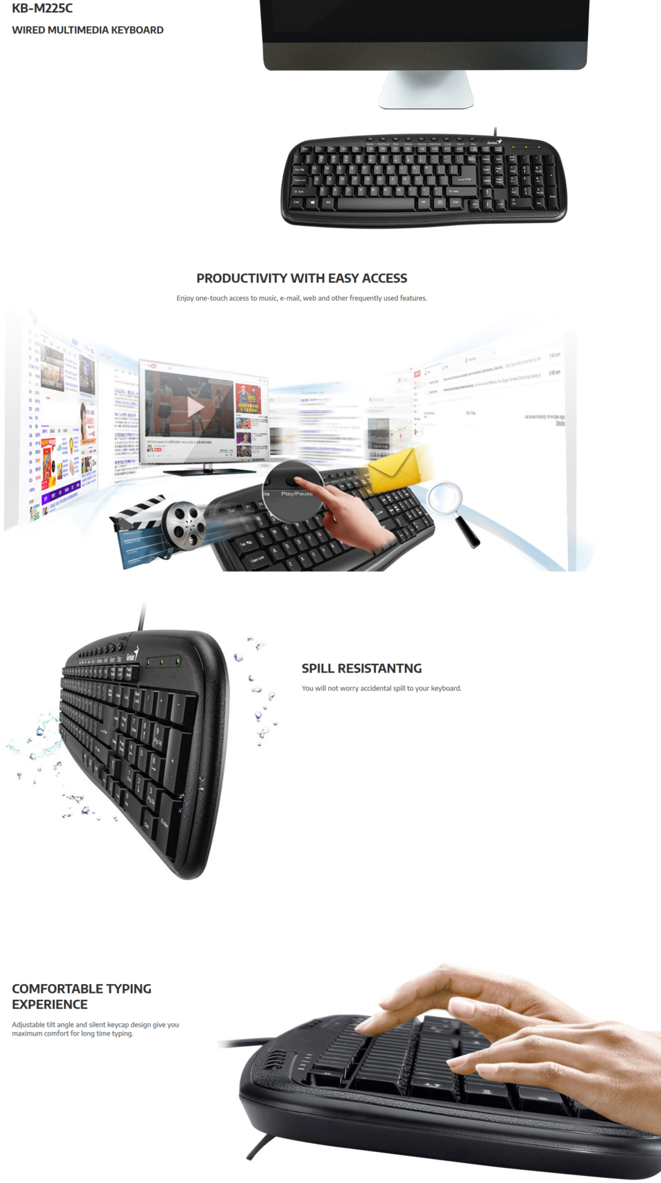genius kb-m225c usb wired multimedia keyboard